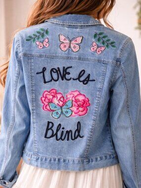 CopyEndless Rose x Anthropologie Love Is Blind Embroidered Denim Jacket Small